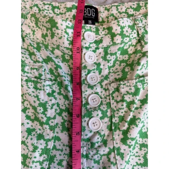 BDG Urban Outfitters Green White Daisy Floral Wide Leg Pants High Rise Button 26 - Picture 6 of 13